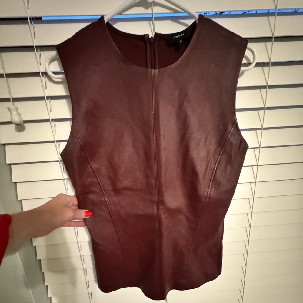 Theory Burgundy Sleeveless Leather Vest